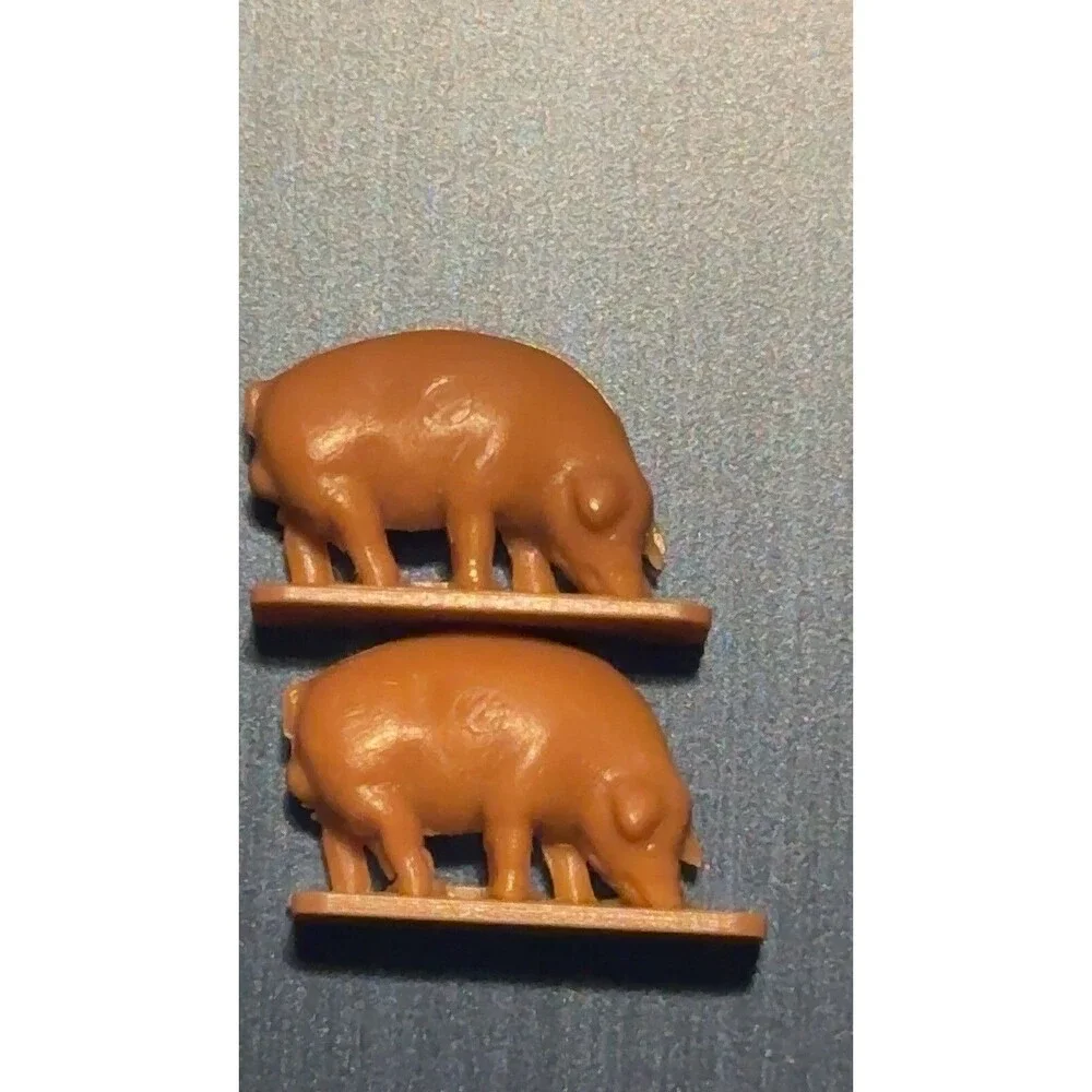 2 Vtg Miniature Brown Pig‎ Figures Hard Plastic Teeny Tiny .5